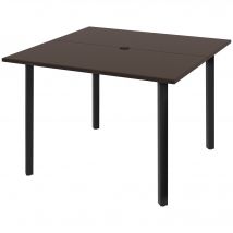 Outsunny Table à manger d'extérieur avec trou pour parasol, cadre en métal, 100x100x72 cm, Marron/Noir
