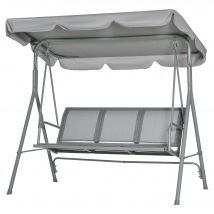 Balançoire de jardin 3 places Hollywoodschaukel avec toit en métal gris+argent 170 x 110 x 153 cm
