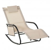 Outsunny Chaise à Bascule Transat de Jardin Fauteuil à Bascule Métal Maille Beige 150 x 62 x 88 cm