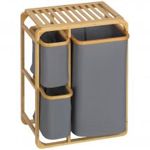 HOMCOM Panier à Linge en Bambou avec 3 Paniers Amovibles 50 cm x 32 cm x 69,7 cm Naturel Gris