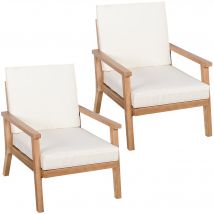Outsunny Lot de 2 chaises de jardin avec coussins Ensemble de fauteuils de jardin en bois de peuplier Mobilier de jardin Chaise en bois Chaise de balcon Chaise de terrasse Marron+Beige 66 x 77,5 x 74,5 cm
