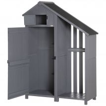 Outsunny Armoire de Jardin ouvert, Abri de jardin en bois, porte verrouillable, résistant aux intempéries, bois naturel, 129x51,5x180cm, gris+noir