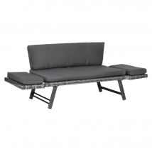 Outsunny Canapé de Jardin 2 Places en Rotin Mobilier de Jardin Sofa de Salon Banquette de Jardin Lit de Jardin Pliable Accoudoirs en Acier Gris 129 x 63 x 67 cm