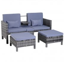 Outsunny Ensemble de jardin, ensemble de sièges 3 pièces, canapé d'extérieur, 2 repose-pieds, 2-5 personnes, coussins de siège, aspect rotin, gris