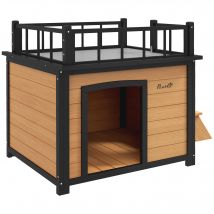 PawHut Niche pour chien avec terrasse sur le toit, résistante aux intempéries, bois, 121x77x78cm, noir/jaune