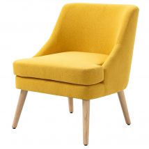 HOMCOM Fauteuil de salon avec revêtement en imitation lin, accoudoir, fauteuil relax rembourré avec pieds en bois, pour salon, chambre, Jaune
