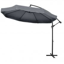 Outsunny Parasol déporté Ø3m, pivotant, manivelle, acier inoxydable, polyester, Gris foncé/Noir