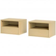 HOMCOM Ensemble de 2 tables de chevet murales, table de chevet, table de nuit, en panneau de particules, bois naturel, 45 x 35 x 27,5 cm