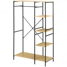 HOMCOM Kleiderständer im industriellen Stil aus Metall mit Stange und 4 Regalen - Maße 100L x 46B x 170,5H cm   Aosom