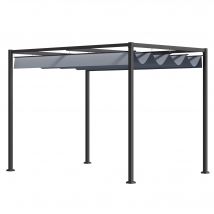 Outsunny Pergola coulissante Pergola rétractable 4 x 3 m structure métal époxy anticorrosion toile polyester 180 g/m² gris foncé