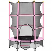 HOMCOM Trampoline Enfant Ø 1,40 × 1,90H m Filet de sécurité Porte zipée Couvre-Ressorts 6 poteaux rembourrés Inclus Rose