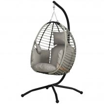 Outsunny Fauteuil œuf Suspendu pliant avec Coussin et Support Usage intérieur extérieur métal corde en polypropylène