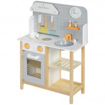 AIYAPLAY Cuisine enfant dinette enfant de 3-6 ans avec cuisinière, robinet d'évier, four, accessoires de cuisine, gris