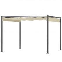 Outsunny Pergola de jardin 3 x 3 m avec auvent rétractable, pavillon, toile pour l'ombre, UPF30+, Beige