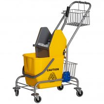 HOMCOM Chariot de lavage chariot de ménage professionnel presse à mâchoire seau 26 L + panier de rangements jaune