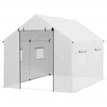 Outsunny Serre de jardin tunnel 2 x 3m, 6m² avec porte enroulable, 4 fenêtres, - Acier galvanisé PE Haute densité Blanc