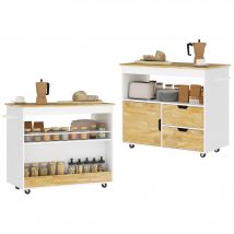 HOMCOM Chariot de Cuisine, Îlot de Cuisine Roulant, Chariot de Cuisine avec Compartiments, Armoire et Plan de Travail, Blanc