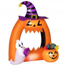 Outsunny Arche de citrouille gonflable d'Halloween 150 cm avec fantôme mignon décoration gonflable d'Halloween avec lumières LED