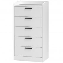 HOMCOM Commode à 5 tiroirs, commode chambre, avec glissières et poignées métalliques, anti-basculement, 60 x 40 x 114 cm, chêne