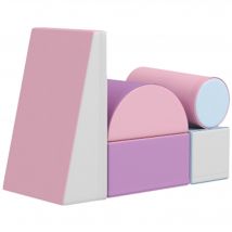 HOMCOM Blocs souples, ensemble de 5 blocs en mousse pour enfants de 1 à 3 ans, similicuir, Multicolore