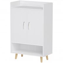 HOMCOM Armoire à chaussures, meuble à chaussures avec portes et étagères, pour couloir, meuble à chaussures, étagères à chaussures, 60x30x92cm, Blanc