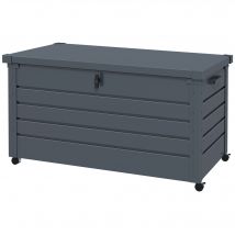 Outsunny Coffre de rangement extérieur 311L, avec vérin à gaz, roulettes et poignée, en acier galvanisé, 120x62x66 cm, gris