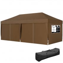 Outsunny Tonnelle de jardin exterieur tonnelle pliante 3 x 6 m avec 6 parois latérales, sac de transport inclus, café