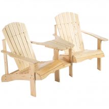 Outsunny Chaise de jardin avec table et trou pour parasol 2 places Ensemble de sièges de jardin Meubles de jardin en bois massif naturel 178x87x92cm