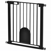 PawHut Barrière de sécurité animaux avec porte fermeture automatique système de double verrouillage, acier noir