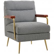 HOMCOM Fauteuil au design rétro, fauteuil d'appoint, motif pied-de-poule, éléments en bois, noyau en ressort, noir + blanc