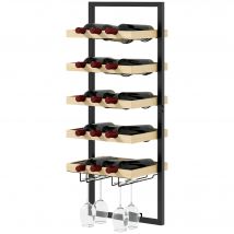 HOMCOM Étagère à bouteille casier à bouteille 5 niveaux pour 15 bouteilles 4 verres 35 x 25 x 86 cm bois de pin bois naturel