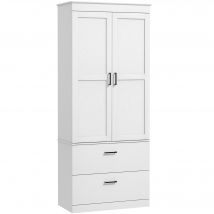 HOMCOM Armoire de cuisine indépendante avec étagères ajustables et deux larges tiroirs pour salon, cuisine, Blanc