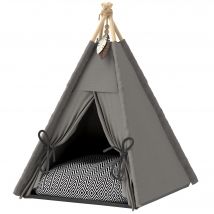 PawHut Tipi Zelt für Haustiere, Katzenzelt mit abnehmbar und waschbar Kissen, Katzenhaus mit rutschfestem Boden, Spielball, für Katzen unter 5kg, Mini Hunde, 60 x 60 x 76 cm, Grau   Aosom