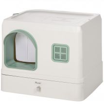 PawHut Bac à litière pour chat maison de toilette avec pelle et 2 désodorisants inclus dim. 40 x 50 x 40 cm - blanc
