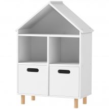 AIYAPLAY Bibliothèque enfants meuble de rangement enfants 3 niveaux avec deux tiroirs forme de maison 63,7 x 29,7 x 89 cm blanc