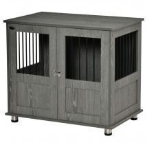 PawHut Cage pour chiens Niche pour chiens Maison pour chiens avec serrure Porte magnétique, fenêtre, pour chiens de grande taille, 85x55x75cm, Gris