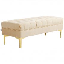HOMCOM Bank Bankett-Kapitän am Bett klassisch-chic Maße 118L x 45B x 42H cm goldenes Metallgestell Samt Beige   Aosom