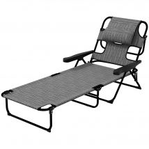 Outsunny Chaise Longue Jardin Pliable Dossier Ajustable Trou de Lecture Gris   Aosom France