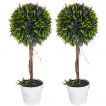 HOMCOM Lot de 2 plantes Artificielles avec fleurs de lavande, tronc et pot inclus - hauteur 60 cm vert