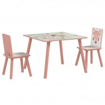 ZONEKIZ Ensemble table et chaises pour enfants, table pour enfant avec 2 chaises, motif animaux pour chambre à coucher rose