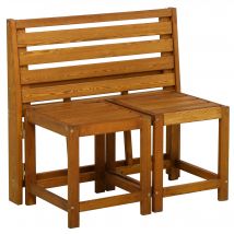 Outsunny Banc de Jardin pour 2 Personnes, Combinaison 2-en-1, Table avec 2 Tabourets, Bois de Mélèze, Résistant aux Intempéries, Teck