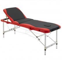 HOMCOM Table de massage pliante Lit de massage ajustable en hauteur avec appuie-tête Lit de massage en aluminium Plastique Noir+Rouge 215x60x61-84cm