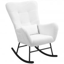 HOMCOM Chaise à Bascule, housse en peluche, coussin lombaire, antidérapante, jusqu'à 120 kg, Blanc