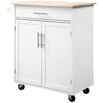 HOMCOM Desserte de cuisine sur roulettes chariot de service Ilot de cuisine avec tiroir de placard et porte-torchons - blanc