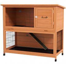 PawHut Cage pour petits animaux, maison pour rongeurs, résistante aux intempéries, 2 bacs inférieurs, 123 x 63 x 112 cm, Orange