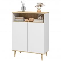 HOMCOM Meuble de rangement buffet sur pied scandinave placard 2 portes avec étagère intérieure blanc et aspect bois