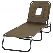 Outsunny Chaise Longue de Jardin Pliante à Trois Pieds avec Fenêtre de Lecture et Ouverture pour le Visage Marron