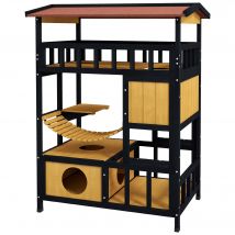 PawHut Maison pour Chats, Paradis des Chats avec Plateformes, Pont Suspendu et Cachettes pour jusqu'à 2 Chats, Bois