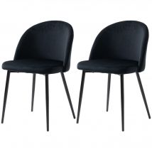 HOMCOM Set mit 2 Esszimmerstühlen skandinavischer Art mit gepolstertem Samtbezug und schlanken Metallbeinen, für Wohnzimmer, Esszimmer, Schwarz   Aosom