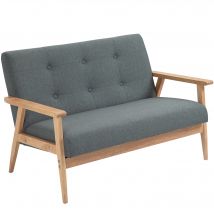 Canapé 2 Places HOMCOM Canapé en Tissu Double Canapé Rembourré Compact Design Loveseat en Lin Bois de Caoutchouc Gris 115 x 66,5 x 73 cm